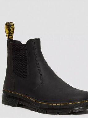 Dr. Martens Black Chelsea Boot with Yellow Pull Loop and Stitching